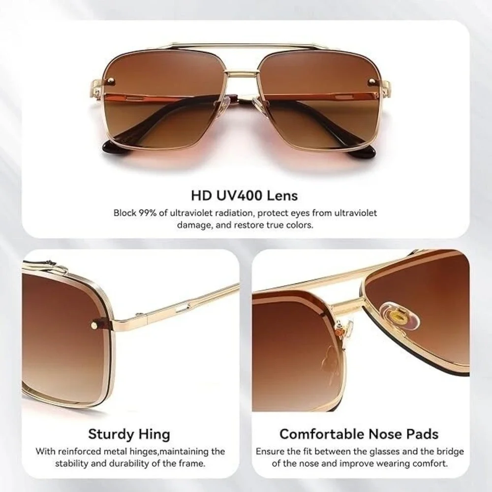 Aviator Sunglasses for Men Women HD UV400 Lens Metal Frame Elegant Luxury Lentes